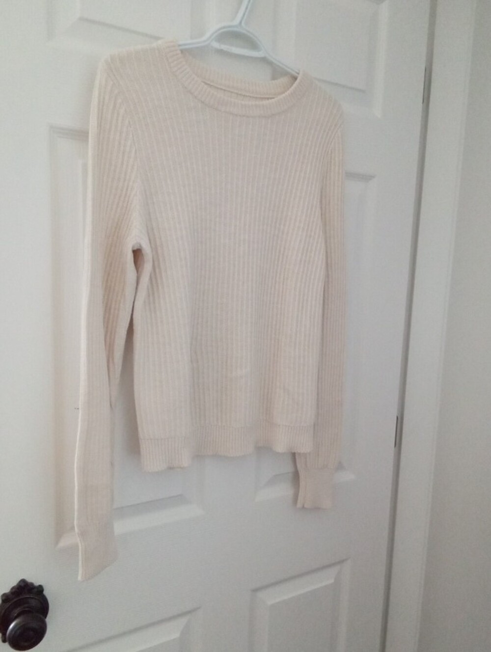 Frank & Oak Women's Cream Cotton Ribbed Crewneck Sweater Small